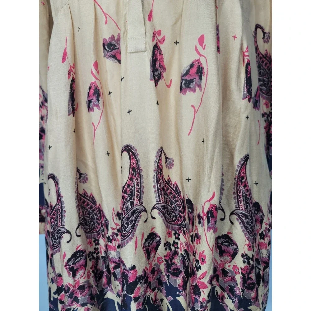 Free People Boho Mini Dress Small Paisley Floral Peasant‎ Tunic Pockets